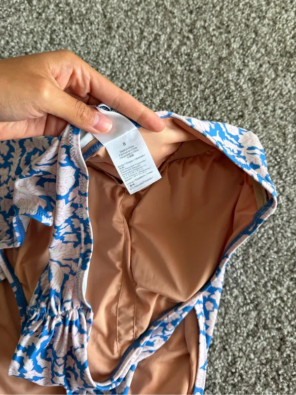 J. Crew One-Shoulder Blue and Cream Floral Swimsuit Tunny Control Flattering - Image 5