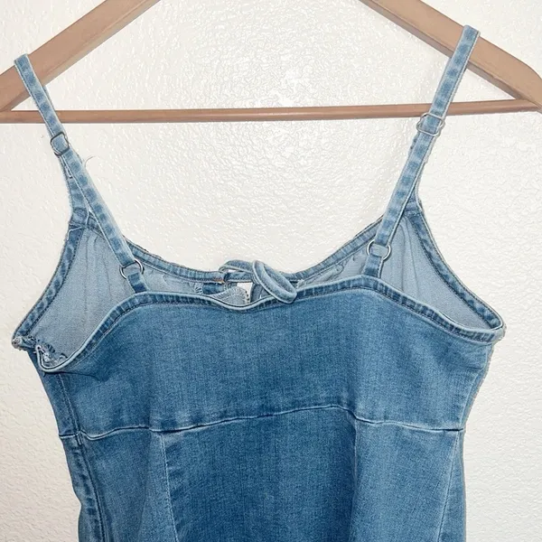 Hollister Chambray Tank Fitted Bodycon Tie Keyhole Front Pull On Mini Dress - Image 6