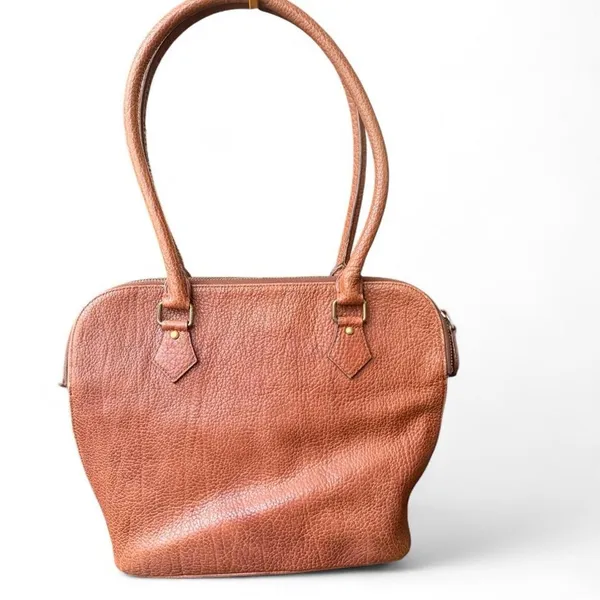 Vintage Polo Ralph Lauren Shoulder Bag Brown Pebbled Leather Triple Compartment - Image 2