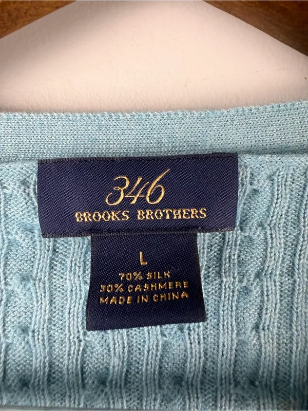 Brooks brothers Silk Cashmere Cable knit blue button down cardigan size large - Image 2
