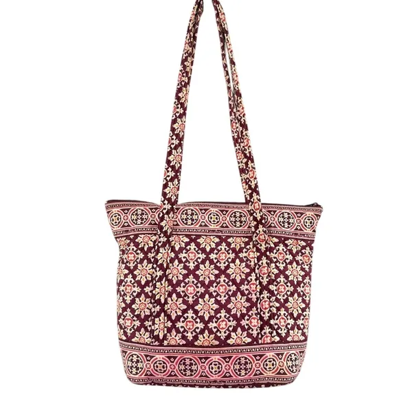 Vera Bradley Burgundy Tote Bag Quilted Cotton Large Shoulder Bag Retired 2006 - Image 2