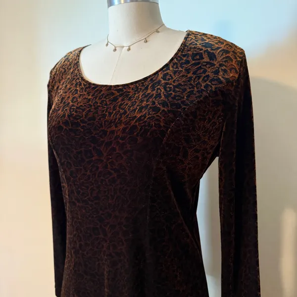 Coldwater Creek Leopard Print Velvet Long Sleeve Dress - Image 3