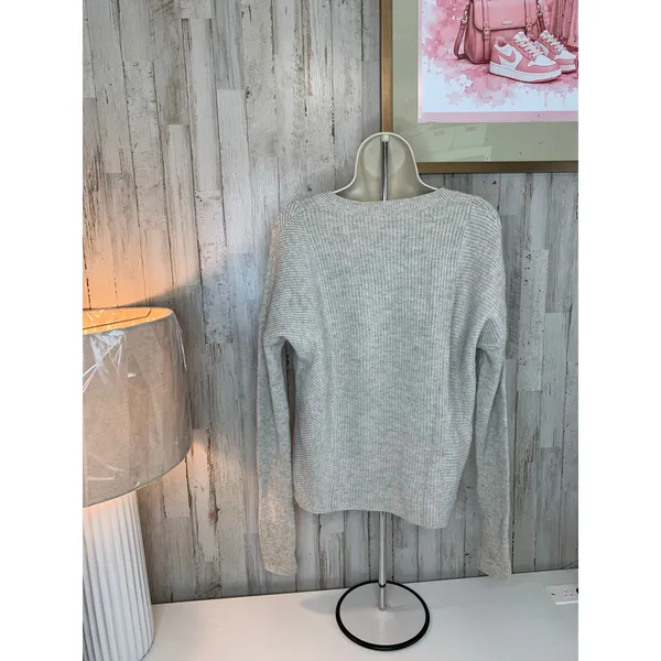Athleta Sweater Womens Medium Wool Blend Gray Rib Knit Crew Neck Pullover - Image 3