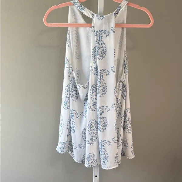 LOFT‎ White and Blue Paisley Tank Top Size L - Image 4