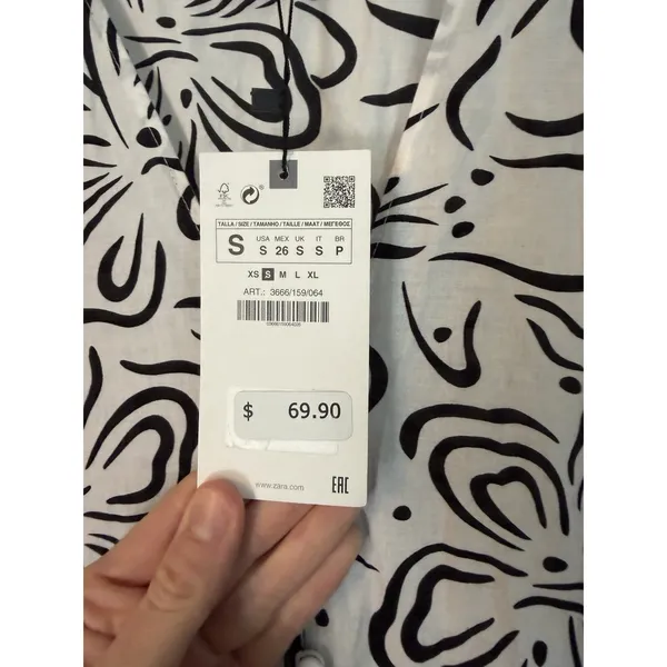 Zara Black and White cotton midi dress 3/4 sleeve sz Small NWT $70 - Image 7