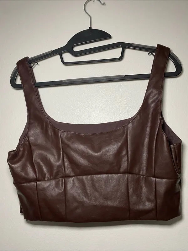 Altar'd State Brown Faux Leather Cropped Tank - Image 3