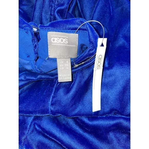 Asos Royal Blue Velvet Long Sleeve Cut Out Long Blouse‎ Size 4 NWT - Image 8