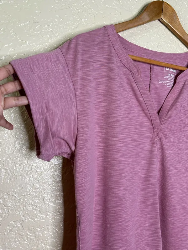🩷 L.L. Bean Women Medium Streamside Tee Short-Sleeve Splitneck Dusty Rose Casual - Image 5