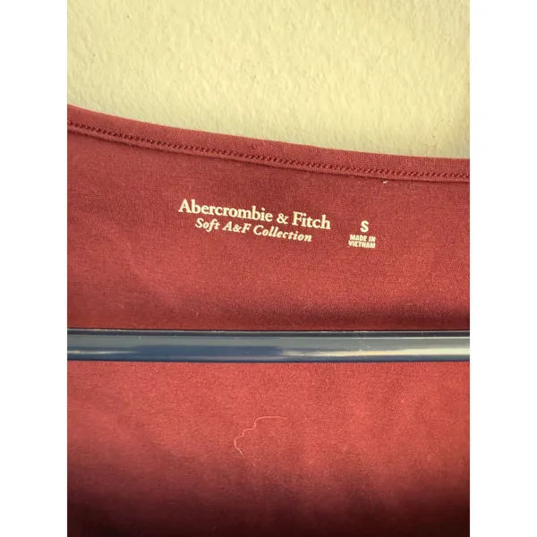 Abercrombie & Fitch Burgundy Double Square Neck Long Sleeve Soft A&F Top Small - Image 4