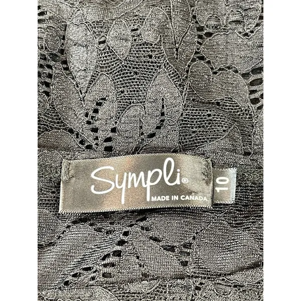 Sympli Women’s 10 Sheer Black Floral Lace Top Long Sleeve Cropped Scalloped Hem - Image 4
