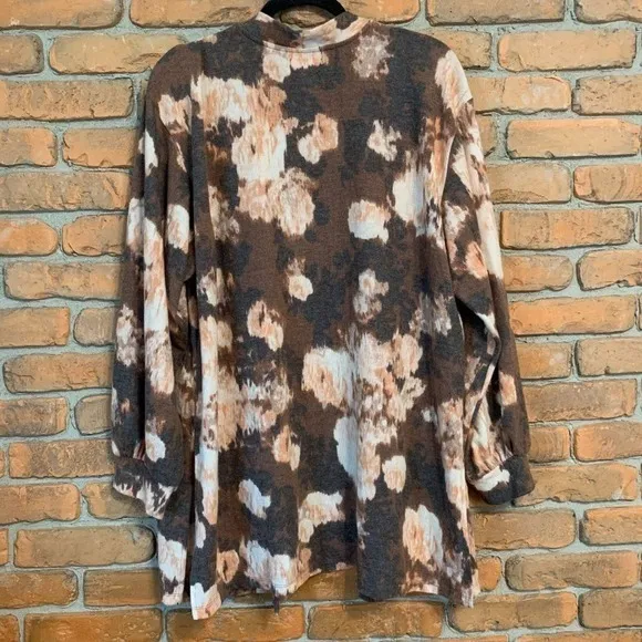 Maurices Womens XXL Brown Tan Tie‎ Dye Open Front Knit Cardigan Sweater Pockets - Image 2