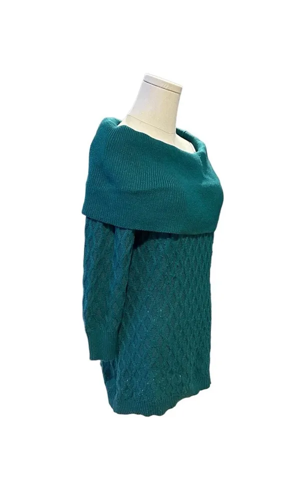 Jaclyn Smith Women's Teal Green Cable Knit Cowl Neck Sweater - Image 5