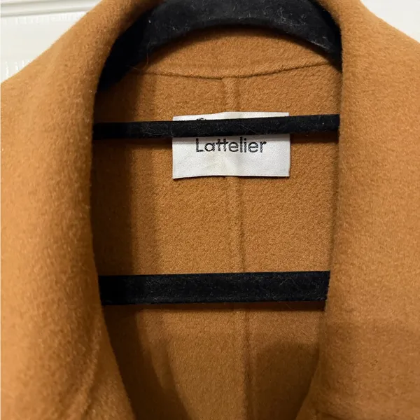 LATTELIER side slit double breasted wool coat in camel brown tan size‎ small - Image 5