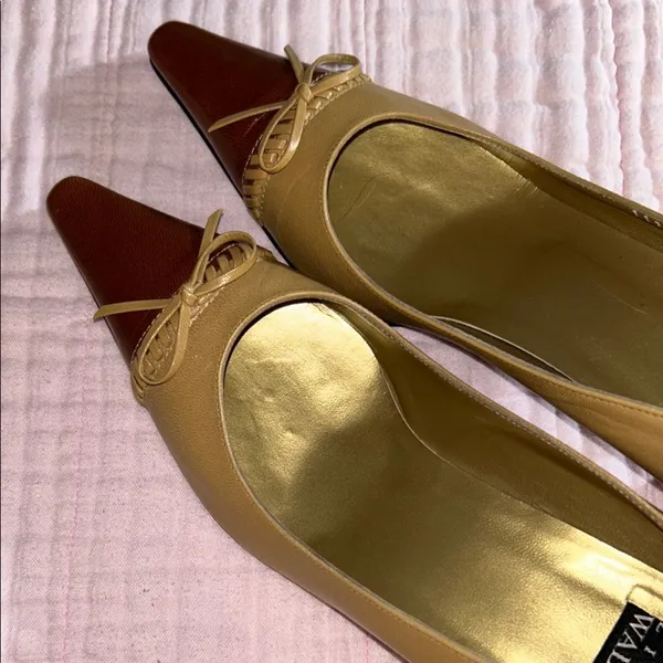 Vicari Size 8 Tan Leather Color Block Kitten Heels - Image 8