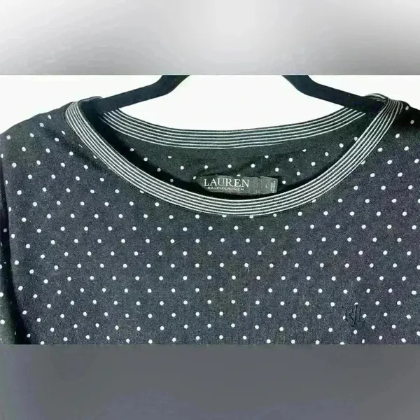 Lauren Ralph Lauren Black‎ Long Sleeved Sweater White Polka Dots Large Classic - Image 4