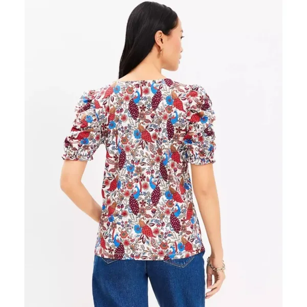 Loft | Peacock Print Puff Sleeve Top | Small - Image 2