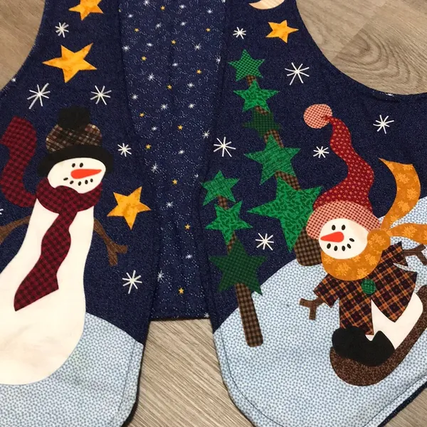 Snowman Star Winter Christmas Vest Blue Teacher Cabin Holiday Kitsch - Image 3