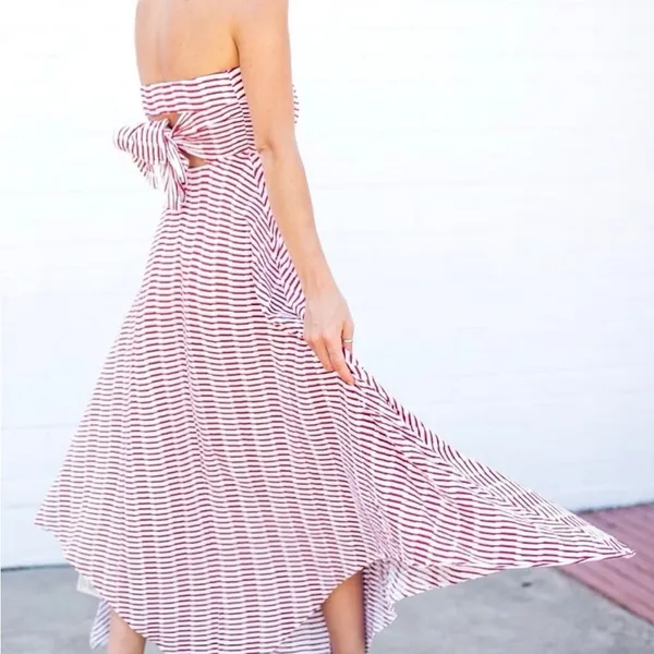 Anthropologie Maeve Caleta Handkerchief Red Stripe Strapless Dress XL New - Image 4