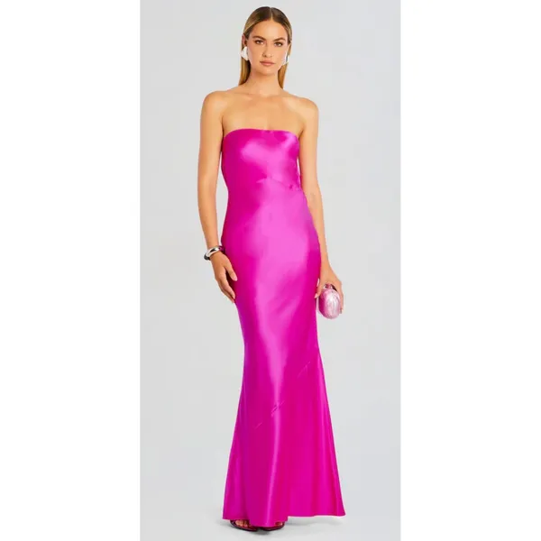 Retrofête Keaton Silk Maxi Dress Neon Pink Size‎ L NWT - Image 3