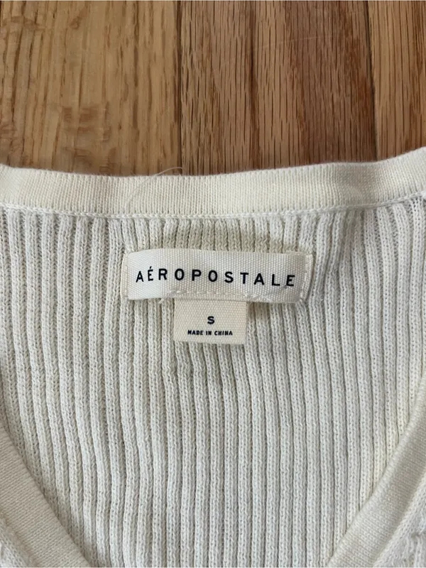 Aeropostale 100% Cotton White Ribbed Button Front Long Sleeve Top Small Dainty - Image 2
