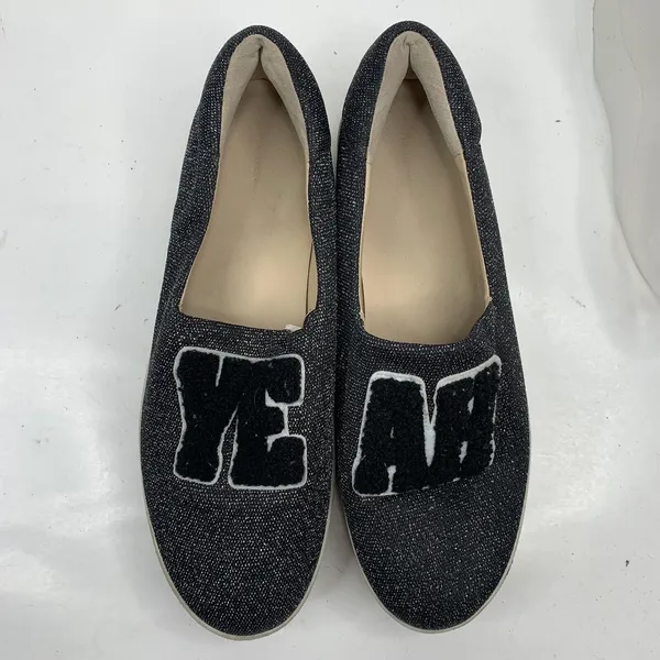 Zara 9 Sneakers YEAH Slip On Black Metallic Platform Canvas Casual Varsity Shoes - Image 7