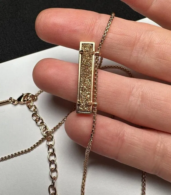 Kendra Scott Leanor Druzy Pendant Rose Gold Tone Necklace Adjustable Length - Image 7