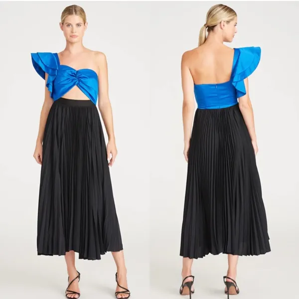 New! AMUR Cleopatra Pleated‎ One Shoulder Dress Black Blue Sz 6 $598 - Image 5