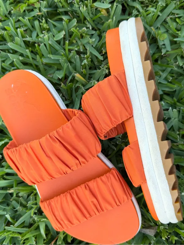 Sorel Roaming Two Strap Slide Sandals Orange Puff Strap Comfort Slides Size 7 - Image 4