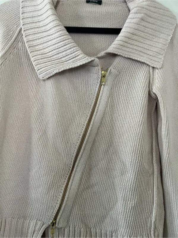 J Crew Blush Pink Asymmetrical Zip Knit Sweater Medium Minimalist Preppy - Image 5