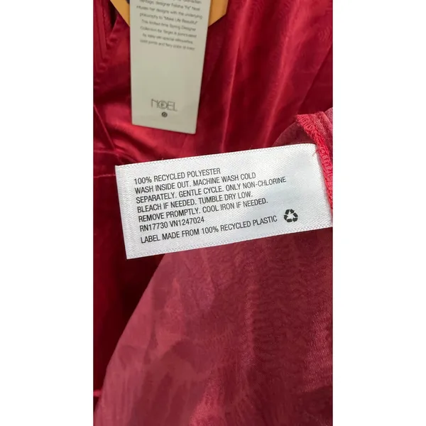 Fe Noel Target Women Dress 0 Red Jacquard Palm Flutter Sleeve V-Neck Midi - Image 6