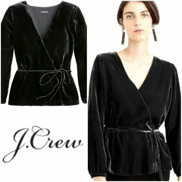 NWT J. Crew Velvet Wrap V-Neck Blouse 8 - Image 2