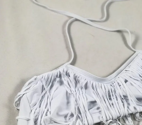 LG White Cowboy Fringe Halter Tie up Swimsuit top - Image 3
