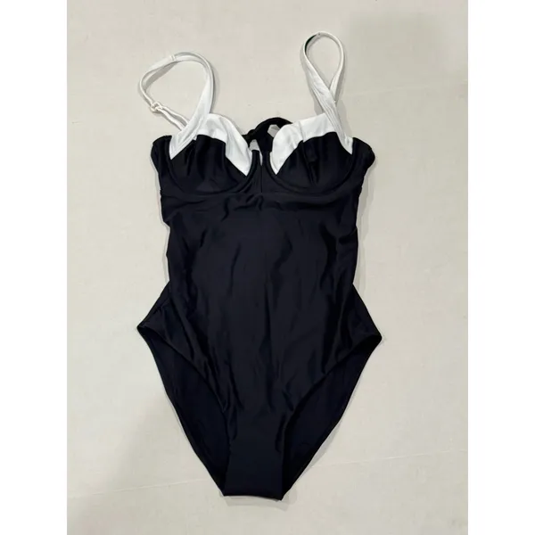 NEW‎ Quince Italian Underwire One-Piece Swimsuit Womens S Black White Underwire - Image 2