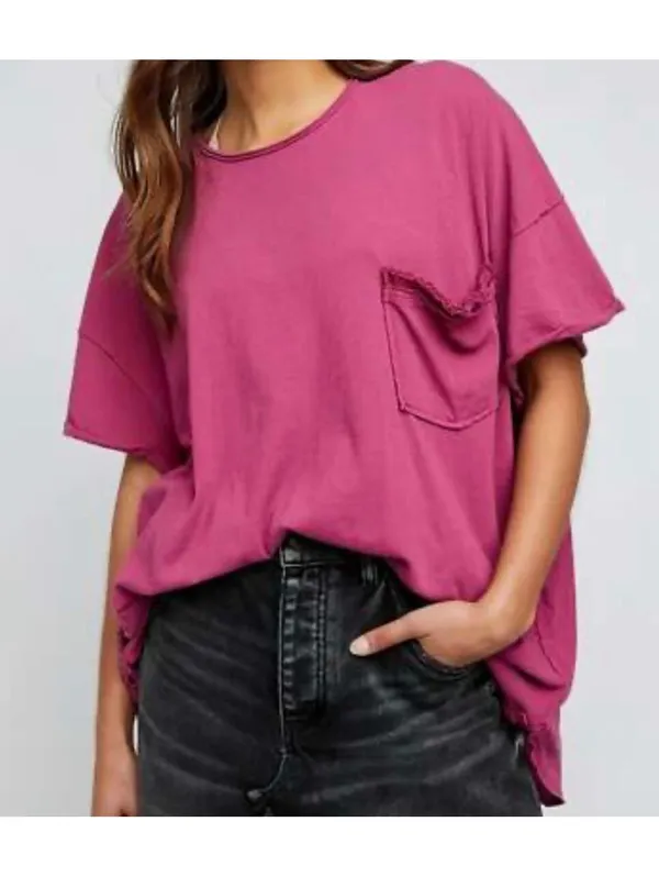 Free People Oversized “Take it Easy” pocket t-shirt dusty pink size medium - Image 6
