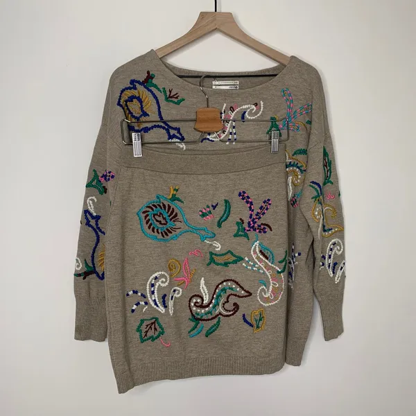 Anthropologie Embroidered Sweater Skirt Set Womens Medium - Image 3