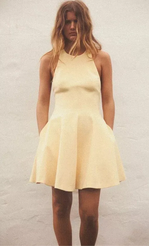 Zara mini halter godet butter yellow evening party wedding dress - Image 11