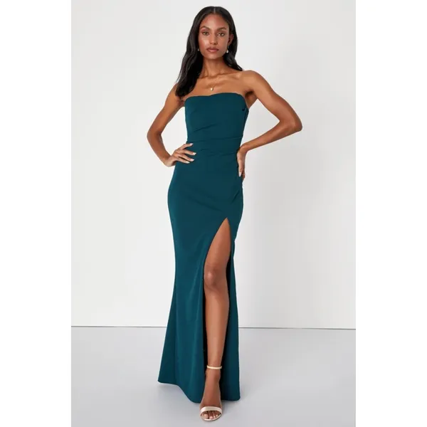 Lulus Marvelous Entrance Emerald Green Pleated Strapless Dress Gala Extra Small - Image 5