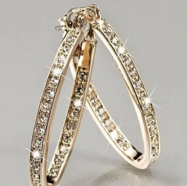 Ladies Gorgeous 14K Gold Zirconia Hoop Earrings - Image 2