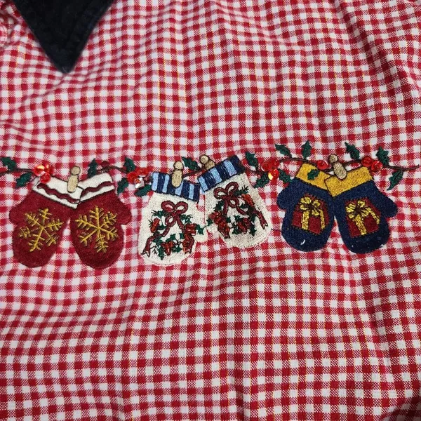 Bobbie Brooks Woman Red White Checked Christmas Mittens Button Front Top 18W 20W - Image 2