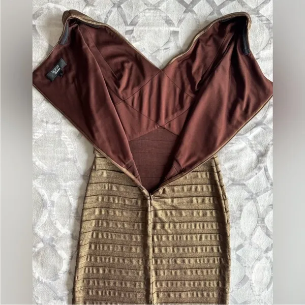 TADASHI SHOJI Metallic Bronze Gold Pleated Formal Cocktail Dress‎ Small - Image 10