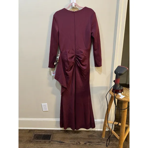 Xscape Women's Red Square-Neck Draped Long-Sleeve Gown Dress Size 10 - Image 5