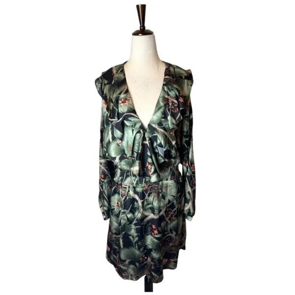 Johanna Ortiz‎ X H&M Dress Women Medium Green Tropical Floral Flounce Mini NWT - Image 3