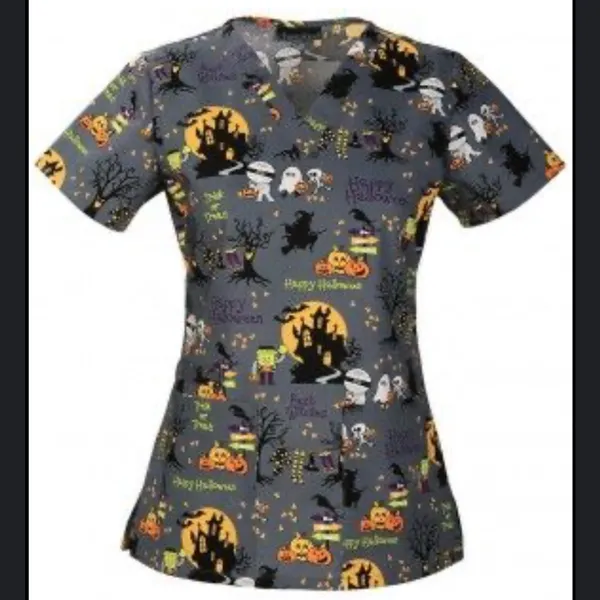 Cherokee Women’s Short Sleeve Halloween Scrub Top - Image 2