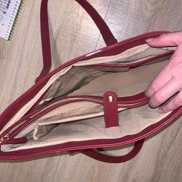 Dark Red faux leather Handbag Large Multi Compartment - Image 9