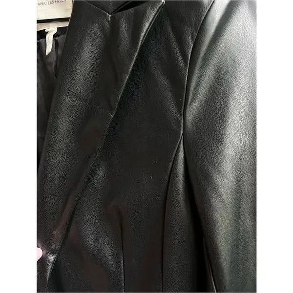 Avec Les Filles Black Faux Leather Long Blazer Jacket Button Down Coat XS - Image 4