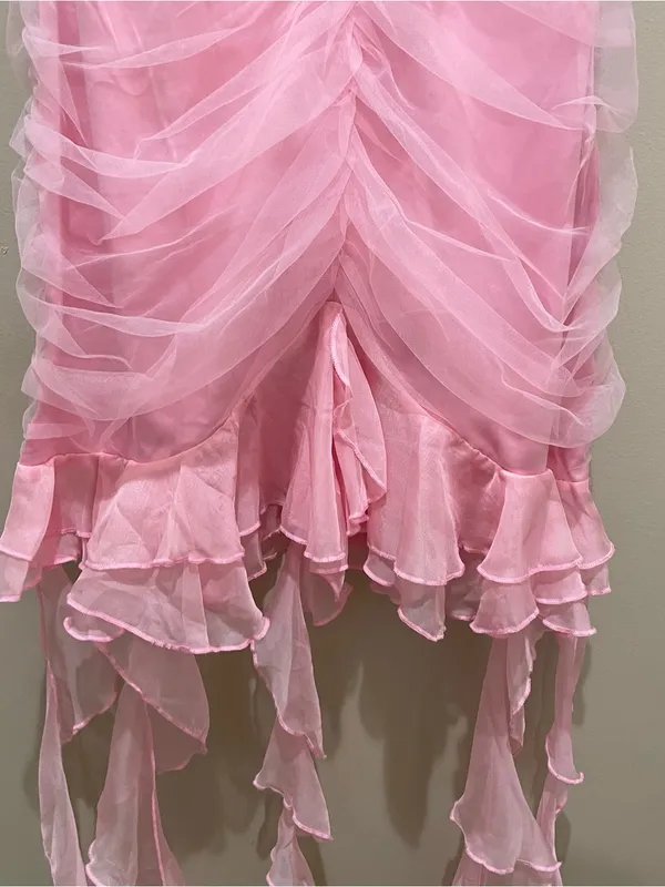 Generation Kiss Romantic Mini Dress Pink Ruched Ruffle Tulle Women’s Size Small - Image 6