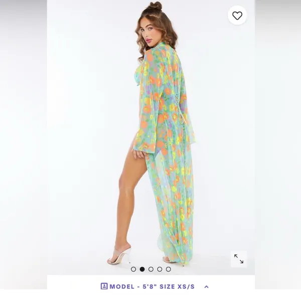 Savage X Fenty FREE SPIRIT FLORAL FULL-LENGTH‎ ROBE pink yellow small sheer NWT - Image 4