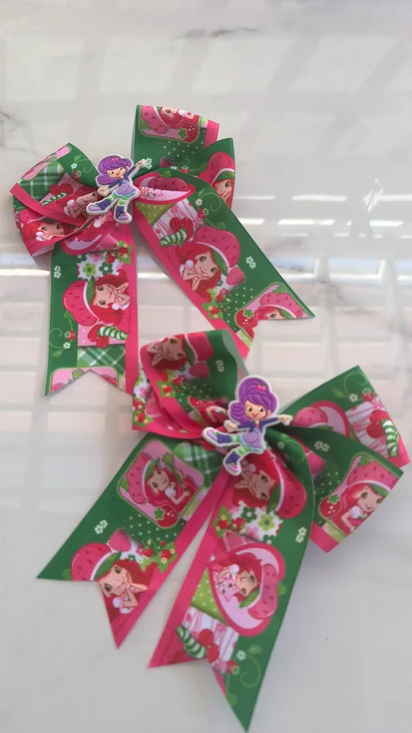 Adorable set of 2 Strawberry Shortcake-inspired hair bows - Image 6