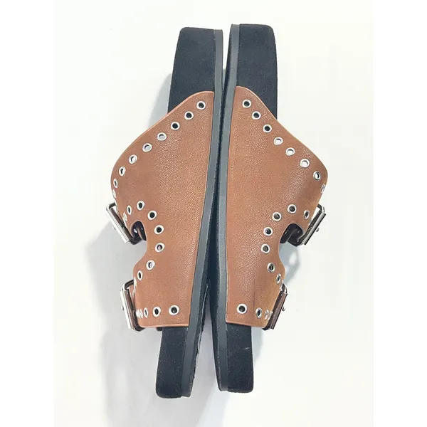 MIA‎ Brooklyn Grommet Buckle Double Strap Slide Sandals Women 6 Brown Edgy Punk - Image 8