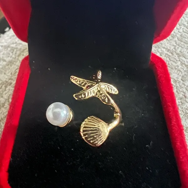 10k Gold Plated Imitation Pearl Starfish Shell Rings for Women Size 6 - Image 2